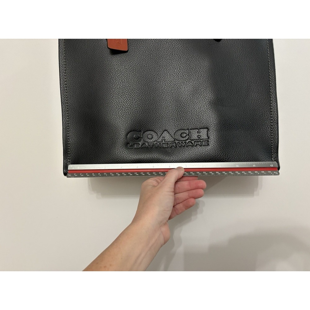COACH Relay Tote Bag CH756 - Black Polished Pebble Leather Brown -Tanned Leather - Picture 7 of 16